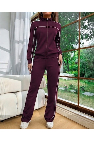Uzun Kollu Önden Fermuarlı Bluz Ve Pantolon Modal İkili Takım- 61941 2xl/3xl - Siyah Çok Renkli