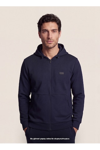 Dkny Dkfw26062-400 Logo Patch Hoodie Lacivert Erkek Kapüşonlu Logo Baskılı Sweatshirt