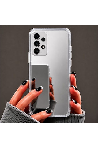 Ennar Samsung Galaxy A73 Uyumlu Aynalı Kılıf Mirror Glass Kamera Korumalı Gün Boyu Makyaj Kontrolü Şeffaf