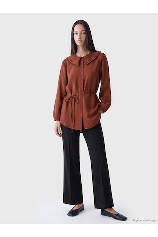 Lcw Everyday Bordo Bebe Yaka Bağlamalı Kadın Gömlek Tunik
