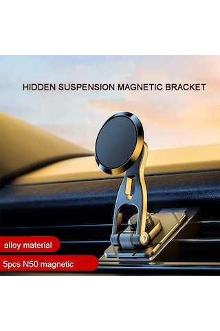 Moly Manyetik D29 Araç Telefonu Tutucu, Yüzen Ekran, Katlanır, Siyah, Metal, Stabil, 360 Derecelik Konumlandırma Siyah