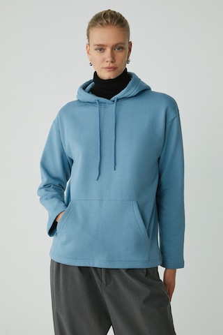 Ethıquet Pıper Kadın Içi Polarlı Yumuşacık Comfort Fit Kapüşonlu Kanguru Cepli Mavi Sweatshirt