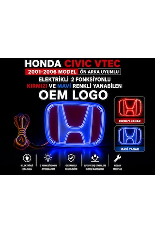 Honda Cıvıc Vtec 2001-2006 Model Uyumlu Elektrikli Oem Logo Ön Arka Uyumlu 0