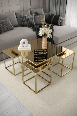 4+1 Gold Kaplama Bronz Ayna Orta Sehpa