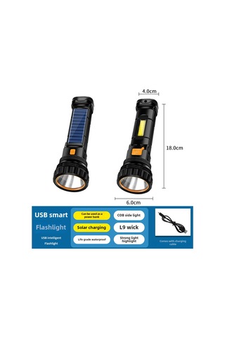 Wezone Güneş Enerjili Usb Şarj Edilebilir Led El Feneri, Taşınabilir, Çok Fonksiyonlu, Dış Mekan Ve Acil Durum Işığı T57 Çok Renkli