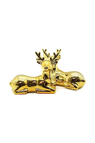 Biblo Modern Dekoratif Lüks Hediye Gold Küçük Boy Geyik Tasarımlı Süs Parlak Altın Seramik Biblo
