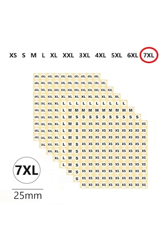 7xl Yapışkanlı Çapı-25mm Yuvarlak Beden Etiketi 210 Adet 200 Adet