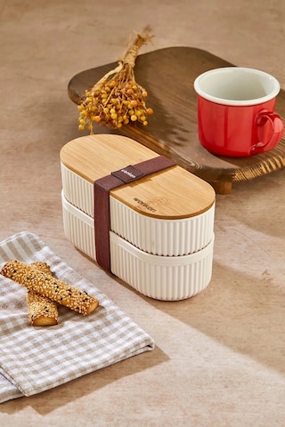 2'li 1000ml Ahşap Kapaklı Lunch Box Set Bambu Diyet Yemek Kabı Saklama Kutusu Öğle Yemeği Kutusu Çok Renkli