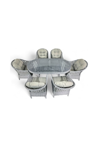 Wellagarden Aras Rattan Bahçe Yemek Masası Takımı, 6 Kişilik, Gri Gri