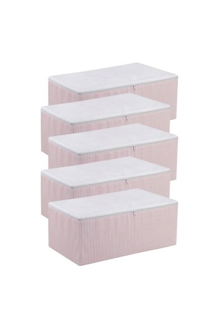 Pembe Çizgili Medium Baza Çekyat Altı 5 Adet Hurç 50x30x20 Cm Pembe