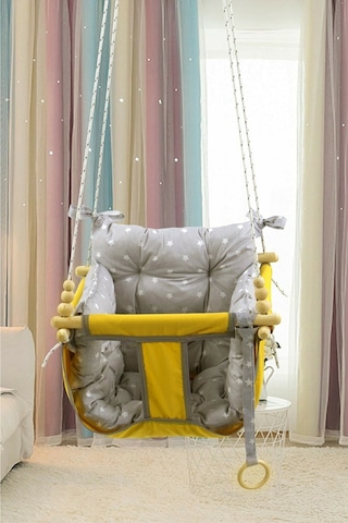 Bundera Wag Swing Sarı Çocuk Ahşap Salıncak Bebek Hamak