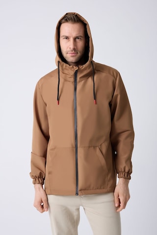 Freemen Erkek Taba Içi Astarlı Kanguru Cepli Su Ve Rüzgar Geçirmez Kapüşonlu Cepli Yağmurluk Taba