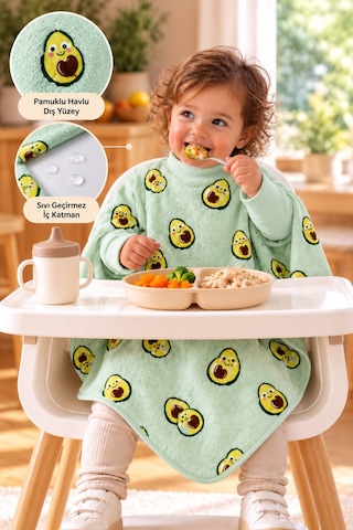 Reyo 6 Ay-6 Yaş Uzun Kollu Bebek Mama Önlüğü, Çocuk Aktivite Önlüğü, Pamuklu,su Geçirmez - Avocado Avokado