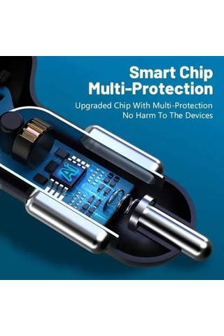 Zensaas41 6 Portlu Hızlı Araç Şarj Cihazı 4 Usb + 2 Type-c Çıkışlı Dijital Göstergeli Oto Şarjı Zensaa5