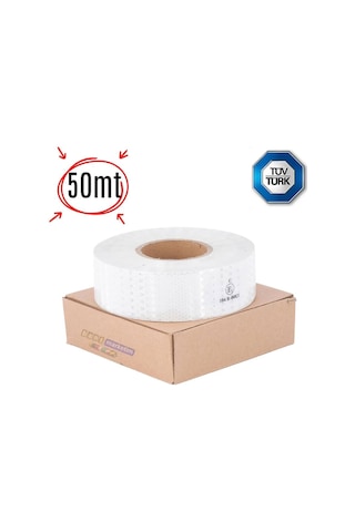 Reflektör Reflektif Petekli Şerit Bant 5 Cm X 50 Metre Beyaz Tüvtürk Uyumlu Bant Marketim