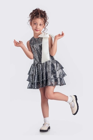 Etekli Şık Elbise Pullu 3 Kat Siyah - Gü