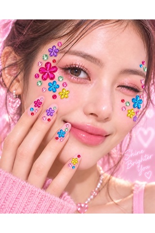 Taş & Çiçek Rhinestone Sticker Yapışkanlı Saç, Yüz, Tırnak, Vücut Ve Süs Taşı Çok Renkli