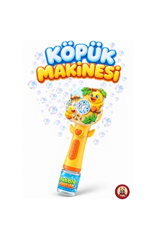 Oyuncak Işıklı Tam Otomatik Köpük Makinesi 26 Cm 4 Pilli Baloncuk Oyuncağı Köpük Sıvılı 3 Renk Sarı