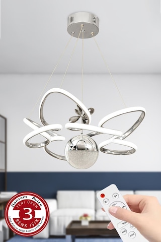 Ransom Modern 3 Renk Kumandalı Büyük Boy Toplu Salon Led Avize Krom