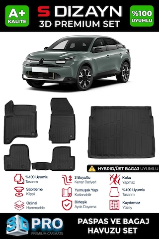 S-dizayn Citroen C4 Hybrid 3d Pro Havuzlu Paspas Ve Üst Bagaj Havuzu Seti 2'li Set 2025 Üzeri A+ K