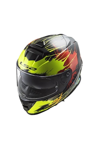 Ls2 Storm Drop Siyah - Sarı - Kırmızı Kask Kapalı Motosiklet Kask