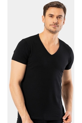 Cacharel Erkek Derin V Yaka Likralı T-shirt 1306/siyah 001