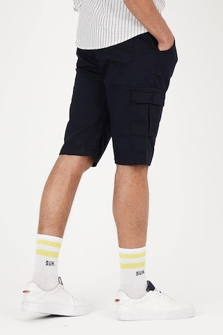 Erkek Lacivert Renk Kargo Yandan Cepli Esnek Kumaş Slim Fit Kapri Şort Lacivert