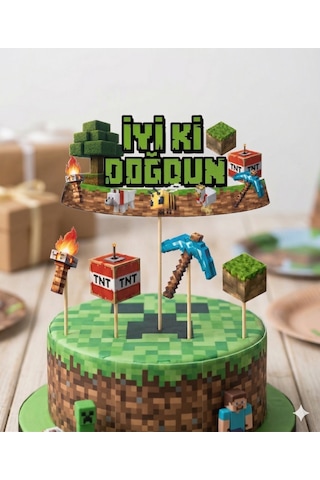 Minecraft Temalı Pasta Kürdan Seti 5'li Doğum Günü Pasta Süsleme Dekoru