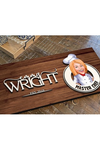Bk Gift Kişiye Özel Kadın Chef Karikatürlü Kabartma Figürlü Ahşap Tablo, Duvar Dekoru, Arkadaşa Hediye, Özel Tasarım Ev Hediyesi-1