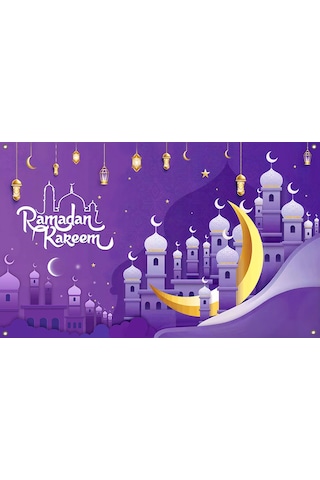Gajeena Ramazan Bayramı Dekoratif Perde - 110x180cm Poliester Baskı Tapestri, Mutfak/oda Partisi İçin A101 Mor Çok Renkli