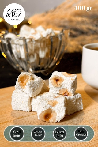 Sütlü Fındıklı Çifte Kavrulmuş Kuş Lokumu - Türk Lokumu - 400 Gr