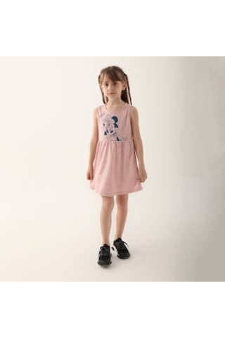 Minnie Mouse D4860-3 Çocuk Pembe Melanj Elbise