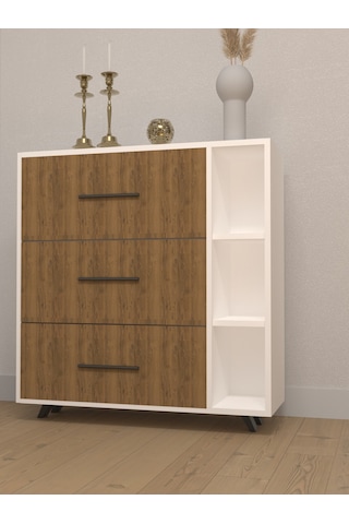 Esyah 3 Kapaklı Raflı Çok Amaçlı Ayakkabılık Ahşap - Beyaz