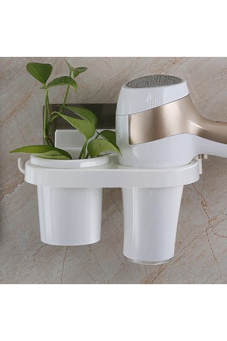 Moveevo Saç Kurutma Makinesi Tutucu Duvara Monte Saç Kurutma Makinesi Askı Rafı Düzenleyici Bardak Depolama Rafı Delme