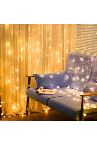 3x2 Metre Fişli 216 Led Saçak Işık Zinciri Dekoratif Yılbaşı Aydınlatması, Ev, Salon, Balkon Ve Perde Süslemeleri İçin Sıcak Işık Zinciri, Parti Ve Doğum Günleri İçin Özel Dekor