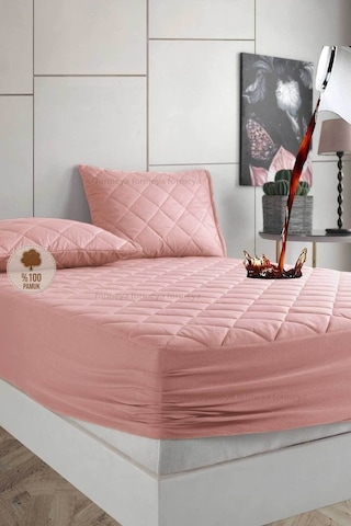 %100 Pamuk Set Renkli Alez Kapitone Sıvı Geçirmez Set - Pembe