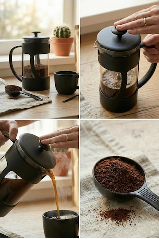 350 Ml Borosilikat Cam French Press & Siyah Modern Kahve Ve Bitki Çayı Demleme Gereci Diğer