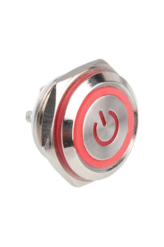 Wd16c1-pin-p1-ec 16mm Düz Yaylı Işıklı Metal Buton - Kırmızı