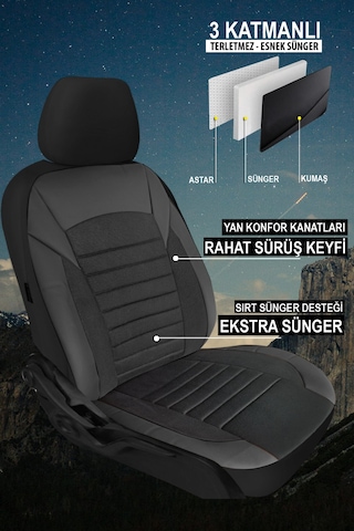 Mocha Tay Tüyü Üniversal Oto Koltuk Kılıfı- 5 Koltuk Tam Set Siyah