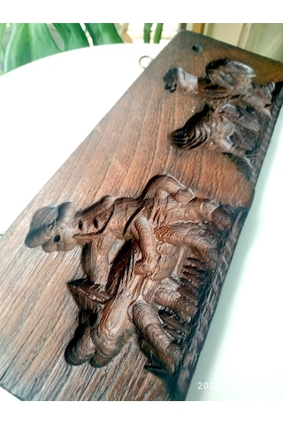 Omeniv Antika Ahşap İki Figürlü Pasta Kurabiye Kalıbı