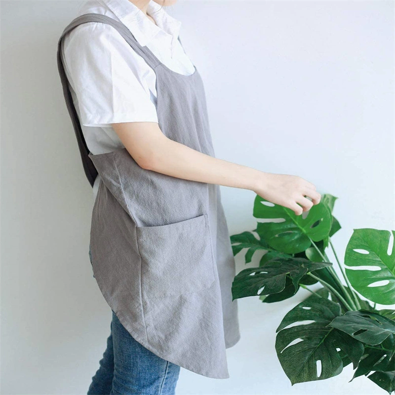 Yuntech01 Kadınlar İçin Gri Tam Pamuk Ev Apronu, Pişirme Ve Geliştirme İçin Geniş Kesim, Kemer Yok, Logo Özel Tasarımı Diğer