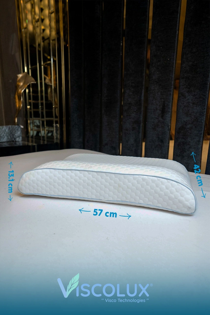 Bombeli Lüx Boyun Destekli Ortopedik Yastık Anti-aging Visco Yastık 57x42x13/11 Mavi
