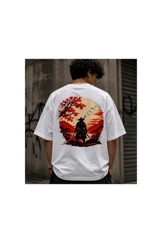 Qmen Style Unisex Beyaz Oversize Baskılı T-shirt Japon %100 Pamuk