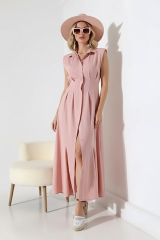 Defymoda Kadın Balık Kesiminin Asaletini Taşıyan Elbise Pembe