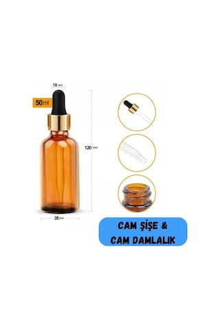 50 Cc Cam Damlalıklı Amber Şişe 50 Cc 50ml X 12 Adet / Ecza Şişesi / Dropper Şişe