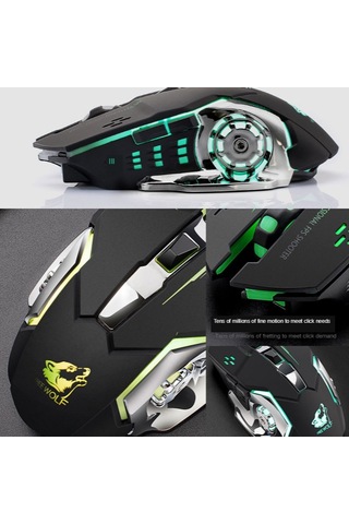 Freedom-wolf X8 2400 Dpı 6 Tuşlar 2.4g Kablosuz Şarj Sessiz Aydınlık Oyun Mekanik Fare Siyah Diğer