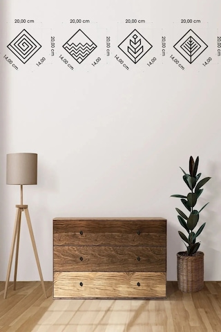 4 Element Kare Duvar Dekoru - Siyah Ahşap Mdf