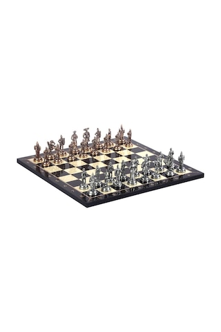 Orta Boy Metal İspanyol Satranç Takımı Antik Ve Ceviz Desenli Mdf