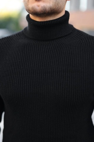 Defymoda Erkek Boğazlı Örme Kazak Siyah