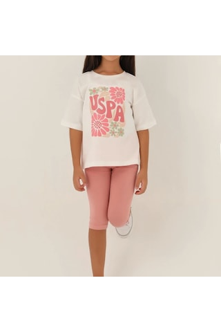U.S. Polo Assn. U.s. Polo Kız Çocuk Flower 2'li Kapri Takım 1800 Krem Krem